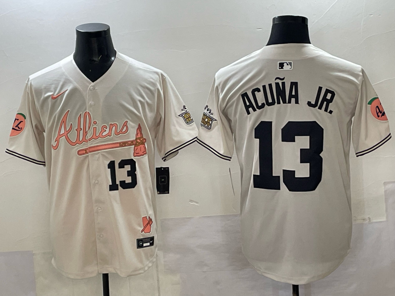 Men Atlanta Braves 13 Acuna jr cream Nike 2025 MLB Jersey 003
